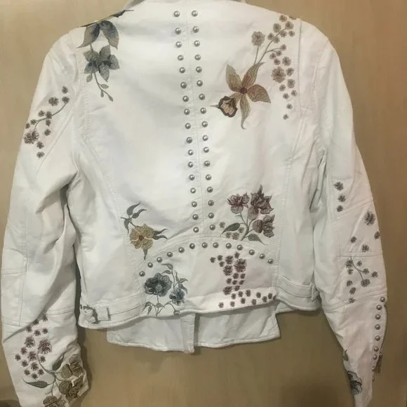 FAUX WHITE EMBROIDERED LEATHER JACKET - Picture 5 of 7
